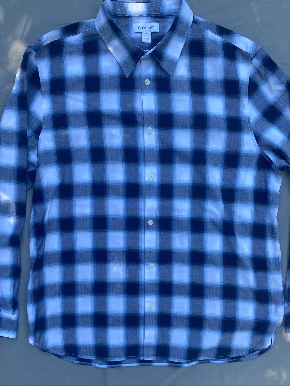 Calvin Klein Men's Navy and Light Blue Plaid Button-Down Shirt